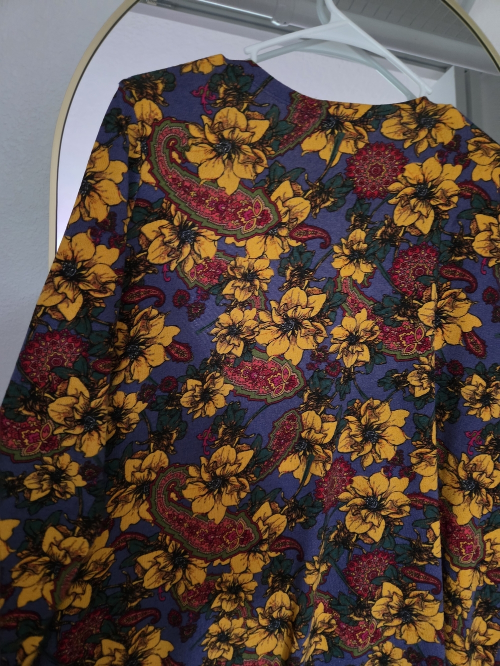 Floral Long Open Cardigan - Yellow & Burgundy on Navy - Picture 9 of 9